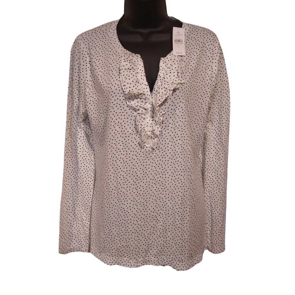 NWT LOFT Women's Long Sleeve Top Ruffle Neckline L - Picture 2 of 7